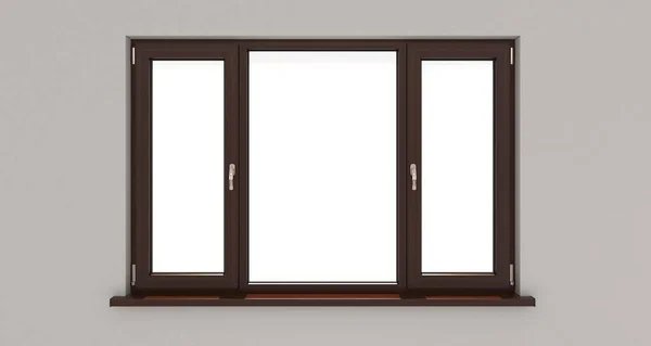 Okna. Biała ściana. Na białym tle okna. Drewniane okna. 3D. 3d rende — Zdjęcie stockowe