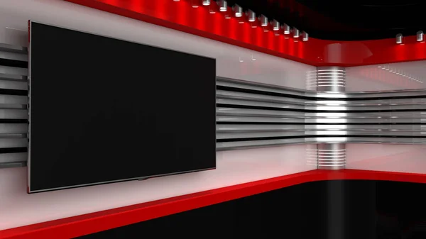 Fernsehstudio. Hintergrund für TV-Shows .tv an der Wand. Nachrichtenstudio. — Stockfoto