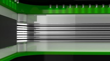 TV stüdyo. Yeşil stüdyo. Tv için zemin gösterir. TV duvar. Haberler