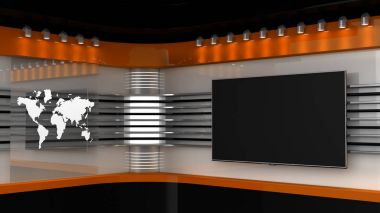 TV stüdyo. Turuncu stüdyo. Tv için zemin gösterir. TV duvar. Yeni