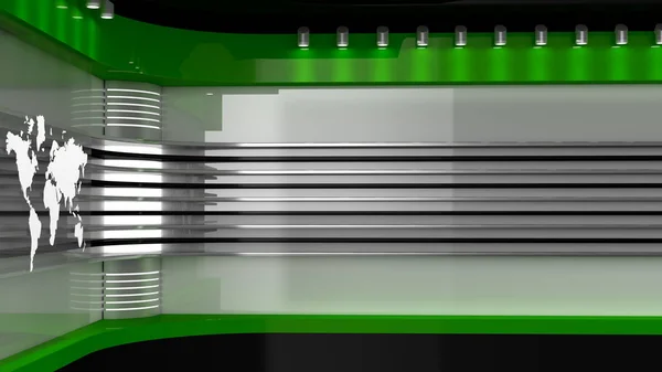 Телестудія. Зелений студії. Тлом для телебачення показує. Телевізор на стіну. Новини — стокове фото