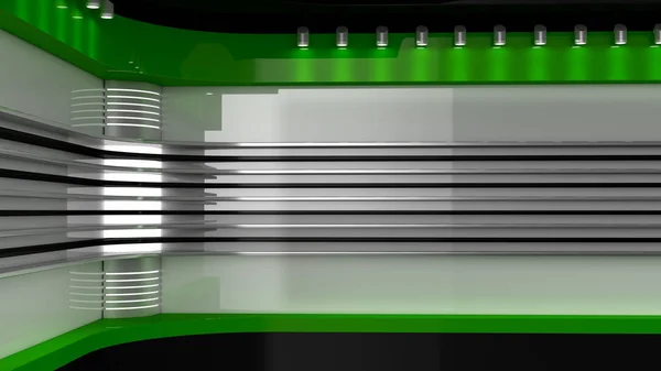 TV-stúdió. Zöld stúdió. Hátteret Tv mutat. A TV falra. Hírek — Stock Fotó