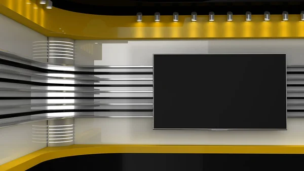 TV stüdyo. Sarı stüdyo. Tv için zemin gösterir. TV duvar. Yeni