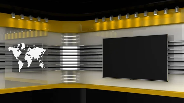 Tv Studio. Studio giallo. Sullo sfondo per spettacoli televisivi .TV a parete. Nuovo — Foto Stock