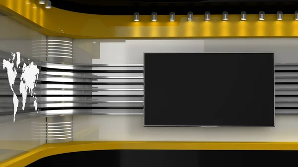 Телестудія. Жовтий студії. Тлом для телебачення показує. Телевізор на стіну. Нові — стокове фото