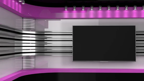 TV stüdyo. Turuncu stüdyo. Tv için zemin gösterir. TV duvar. News stüdyo. Yeşil ekran veya chroma anahtar video veya fotoğraf üretimleri için mükemmel bir zemin. 3D render.