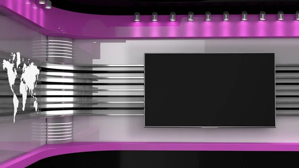 TV-Studio. Oranje studio. Decor voor Tv toont. TV op de muur. Nieuws-studio. Het perfecte decor voor een groen scherm of Chromakey belangrijke video of foto productie. 3D-rendering. — Stockfoto