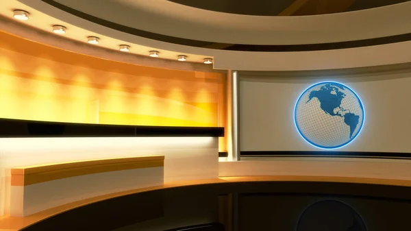 Studio TV. Un studio de presse. Studio jaune. Globe — Photo