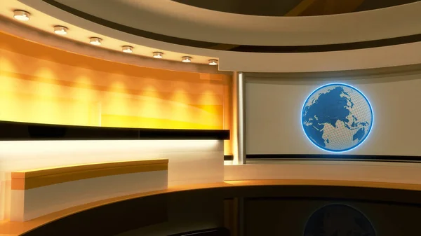 Studio TV. Un studio de presse. Studio jaune. Globe — Photo