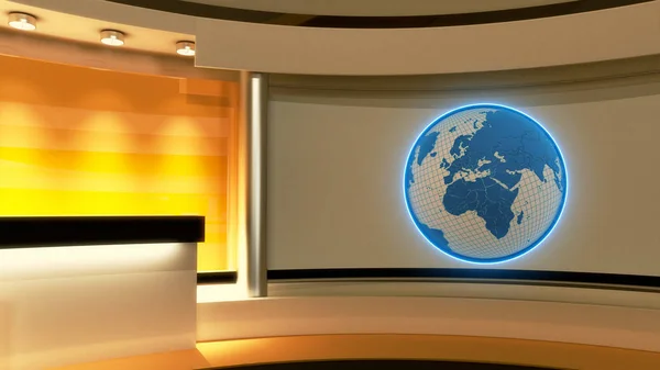 Tv Studio. Studio giornalistico. Studio giallo. Globo — Foto Stock