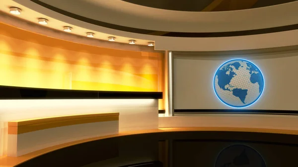 Studio TV. Un studio de presse. Studio jaune. Globe — Photo