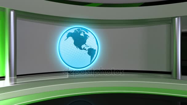 TV-Studio. Nyheter studio. Studio. Breaking news bakgrund. Loop, jorden, världen. 3D-rendering — Stockvideo