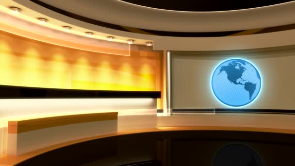 Estudio de TV. Estudio de noticias. Estudio. Loop, Earth, Globe. El telón de fondo perfecto para cualquier pantalla verde o croma clave de vídeo o producción de fotos. Renderizado 3D — Vídeos de Stock