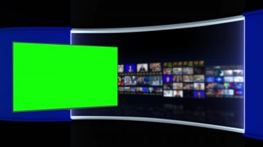 TV Stüdyosu. Stüdyo. Haber stüdyosu. Haber Yayın için Haber Odası Arkaplanı. TV istasyonundaki stüdyoda bulanıklık. Haber kanalı tasarımı. Kontrol odası. 3 boyutlu görüntüleme. Yeşil Ekran