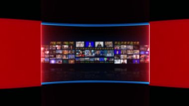 TV Stüdyosu. Stüdyo. Haber stüdyosu. Haber Yayın için Haber Odası Arkaplanı. TV istasyonundaki stüdyoda bulanıklık. Haber kanalı tasarımı. Kontrol odası. 3B görüntüleme