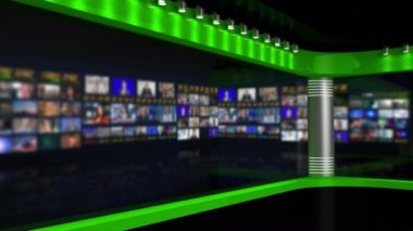 TV Stüdyosu. Stüdyo. Haber stüdyosu. Haber Yayın için Haber Odası Arkaplanı. Yeşil stüdyo. TV istasyonundaki stüdyoda bulanıklık. Haber kanalı tasarımı. Kontrol odası. 3B görüntüleme