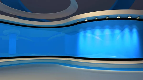 Blaues Studio Blauer Hintergrund Nachrichtenstudio Die Perfekte Kulisse Für Jede — Stockfoto