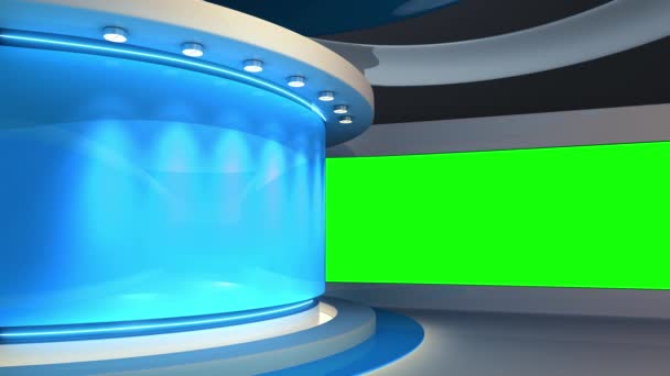 电视演播室新闻发布室新闻演播室工作室背景 新闻编辑部 Bachground 任何绿色屏幕或彩色键视频制作的完美背景 3D渲染 — 图库视频影像