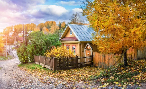 Yellow wooden Russian house