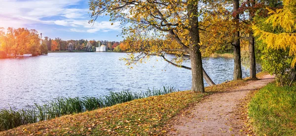 Path by the pond  in Tsarskoe Selo — Stock Photo, Image