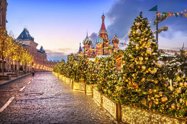Vánoční stromky s míčky na Rudém náměstí — Stock fotografie
