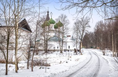 Vologda 'daki Varsayım Manastırı Kilisesi Bulutlu bir kış gününde