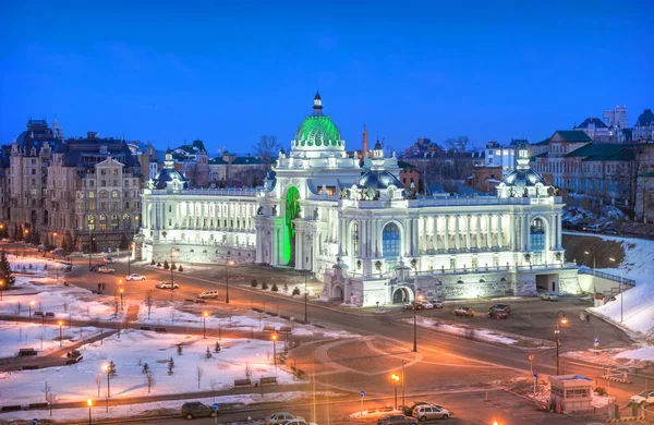 Palácio Dos Agricultores Kazan Luz Das Luzes Noite Vista Kremlin — Fotografia de Stock