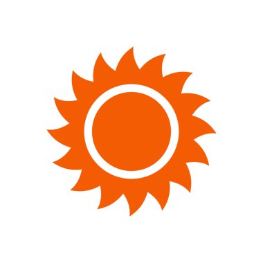 Güneş vektör simgesi. Soyut güneş yakın çekim. Sarı güneş beyaz arka planda izole edilmiş. Düz dizayn. Güneş ışığı