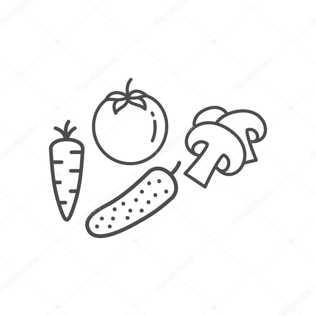 Vegetable icons thin line art set. Black vector symbols isolated on white.