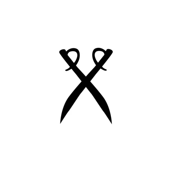 Două săbii încrucișate în design plat. Simplu simbol sabie neagră izolat. Ilustrație vectorială . — Vector de stoc