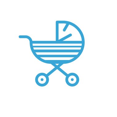 Mavi bebek arabası simgesi. Vektör düz çizim