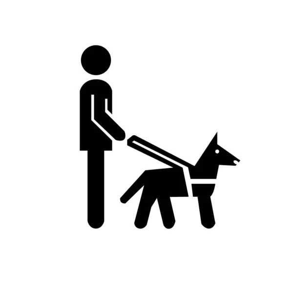 Schwarz-Weiß-Vektorillustration des sehbehinderten Mannes mit Blindenhund — Stockvektor