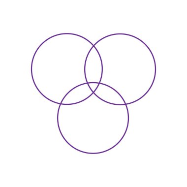 Matematikte kesişen kümeler, üst üste binen daireler, kesişen 3 daire. Vektör.