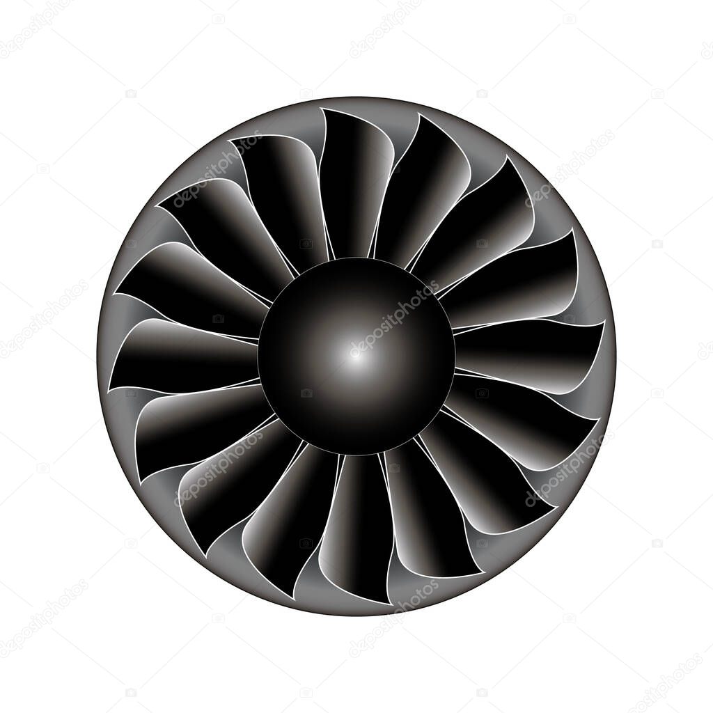 Plane turbine front view isolated on white background vector illustration.