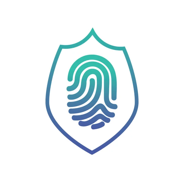 Parlak efektli ağ parmak izi ikonu. Parmak izi kalkanının soyut aydınlatılmış modeli. Parlak tel çerçeve çokgen ağ parmak izi kalkan simgesi.