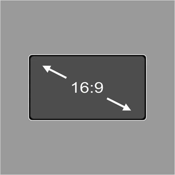 Vektör simgesi monitörü boyutları 16: 9. TV ekranı lcd monitörü elektronik cihaz teknolojisini gösteriyor. beyaz arkaplanda izole.