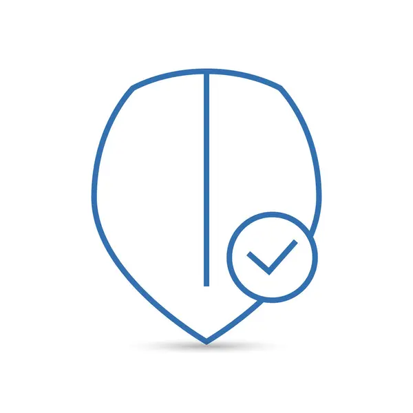 İşaret çizgisi simgesi olan kalkan. Güvenlik, güvenilirlik, koruma, güvenlik kavramları. Basit ince çizgi tasarımı.