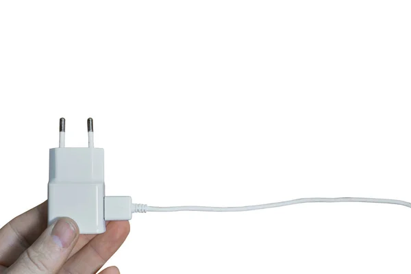 White smartphone charger isloated on white background, european type. — Stok fotoğraf