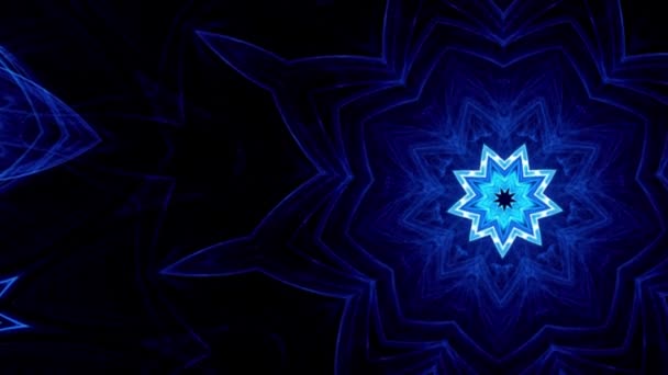 Flocon de neige abstrait ou fleur en mouvement lignes de ruban bleu sur un fond bleu. Effet kaléidoscopique. Composition de glace en verre d'hiver. Cadres sans couture 4K avec une luminosité mate comme alpha mat 