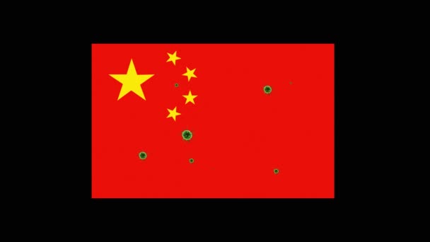 Коронавирус Оповещения Фоновая Анимация Цветами Флага Китая Частицы Коронавируса Разлетаются — стоковое видео