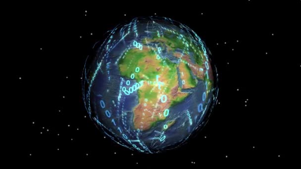 Planeta Ziemia Przestrzeni Kosmicznej Zaplątana Informacje Cyfrowe Koncepcja Cyfrowego Świata — Wideo stockowe