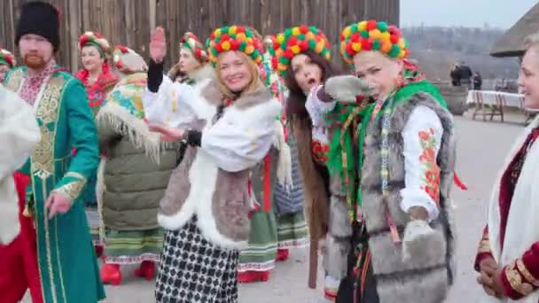 Zaporoże Ukraina Lutego 2020 Wakacje Wyspie Khortytsya Ukraińskie Piosenki Tańce — Wideo stockowe