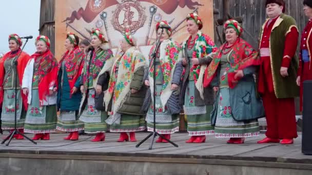 Запорожье Украина Февраля 2020 Отдых Острове Хортица Национальные Песни Танцы — стоковое видео