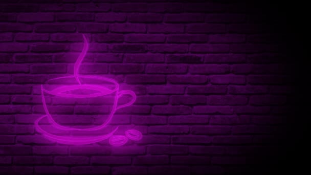 Graficzna Animacja Neonowego Blasku Znak Filiżanką Kawy Linie Świecące — Wideo stockowe