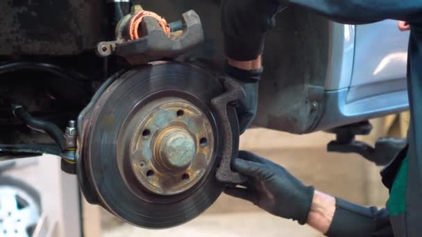 プロの整備士が車のエンジンを修理する 自動車修理工場 自動車サービス — ストック動画