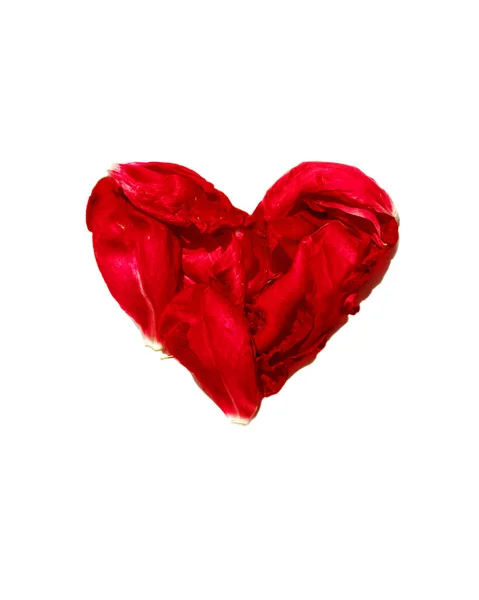 Серце червоних пелюсток ізольовано на білому — стокове фото