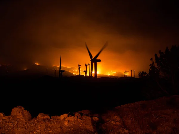 Tehachapi branden in Wind Turbine Park Rechtenvrije Stockfoto's
