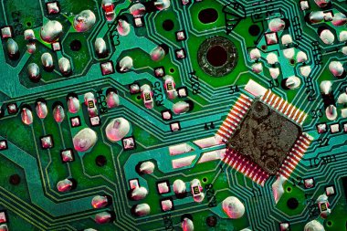 Yazdırılan yeşil bilgisayar devre kurulu kapatın. Elektronik ve bu üretim ve iş deneyimi