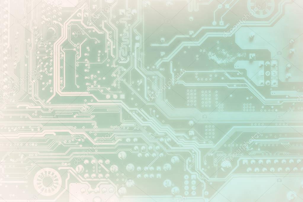 Circuit board. Electronic computer hardware technology. Motherboard digital chip. Tech science background for your presentation. Integrated communication processor. Information engineering component.
