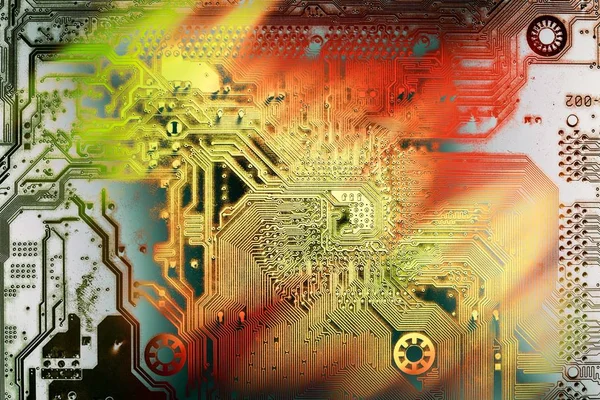 Abstract multicolor toned circuit board background — Stock Photo, Image